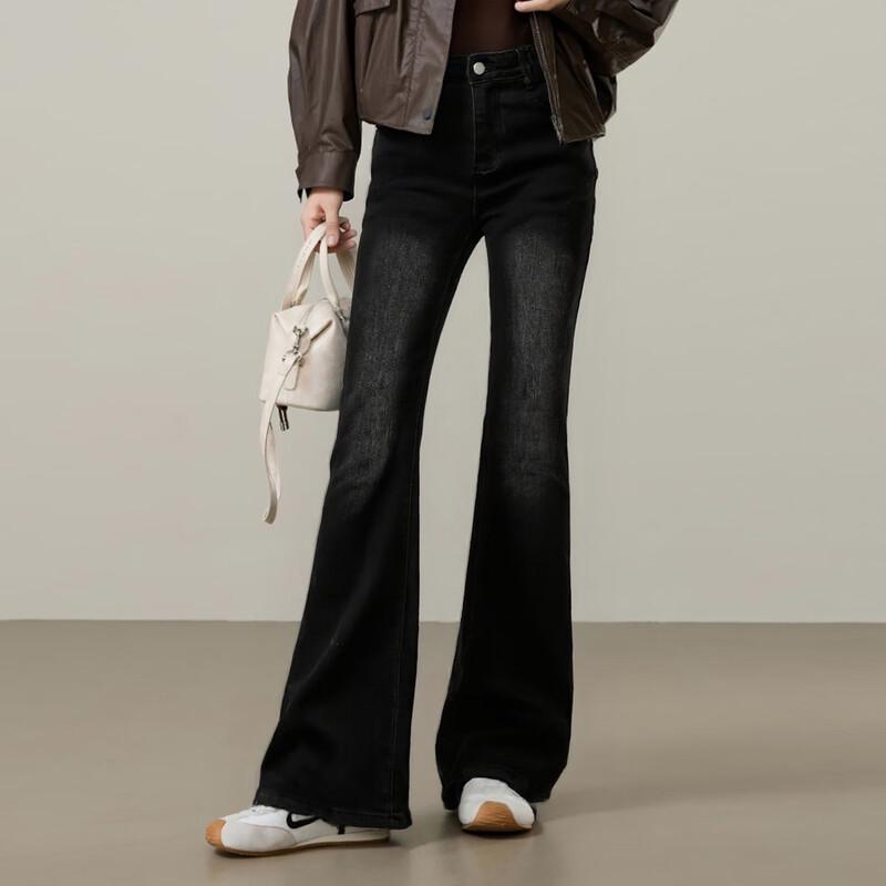 

High-Waist Slimming Washed Denim Flare Pants L