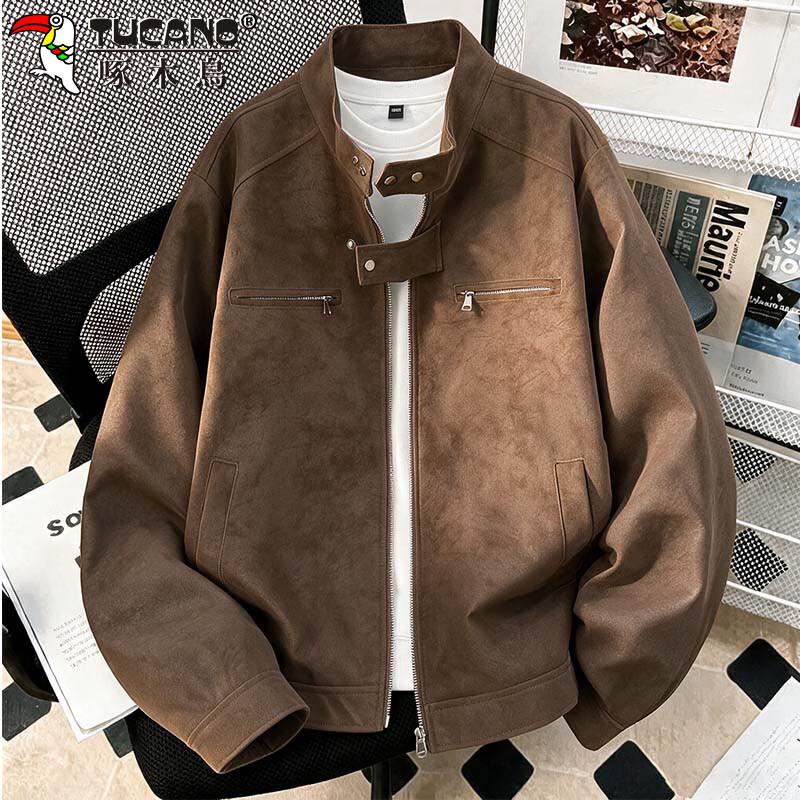 TUCANO Men's Suede Stand-Collar Casual Utility Jacket