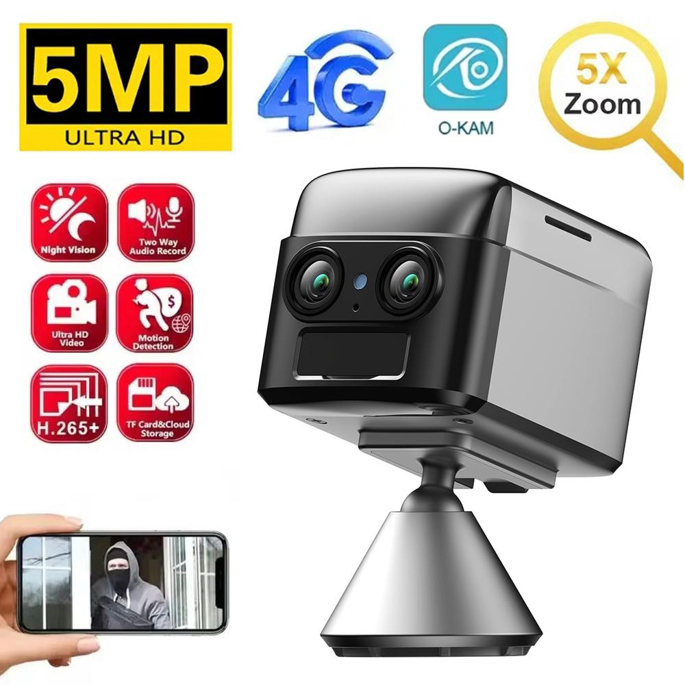 

5MP Mini 4G Security Camera SIM Card WiFi Ultra HD Surveillance Camera 4000mAh Battery Low Power Voice Intercom CCTV Camcorder No Card