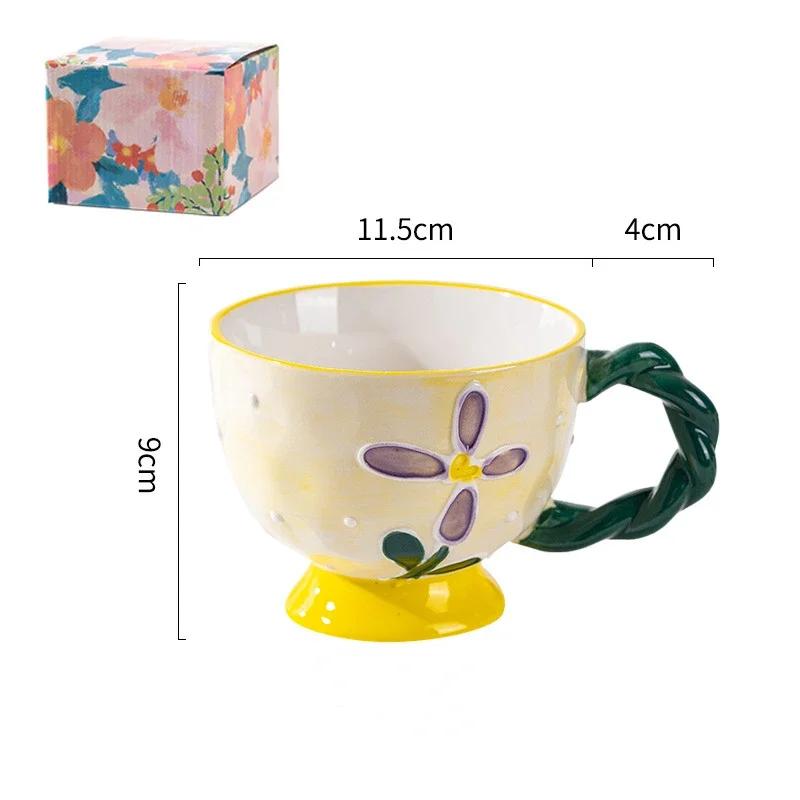 

JUSTINLAU Ceramic Cups Hand-painted Flower Mugs Cartoon Coffee Milk Cup with Creative Handle Home Drinkware Valentine s Day Gift 401-500ml