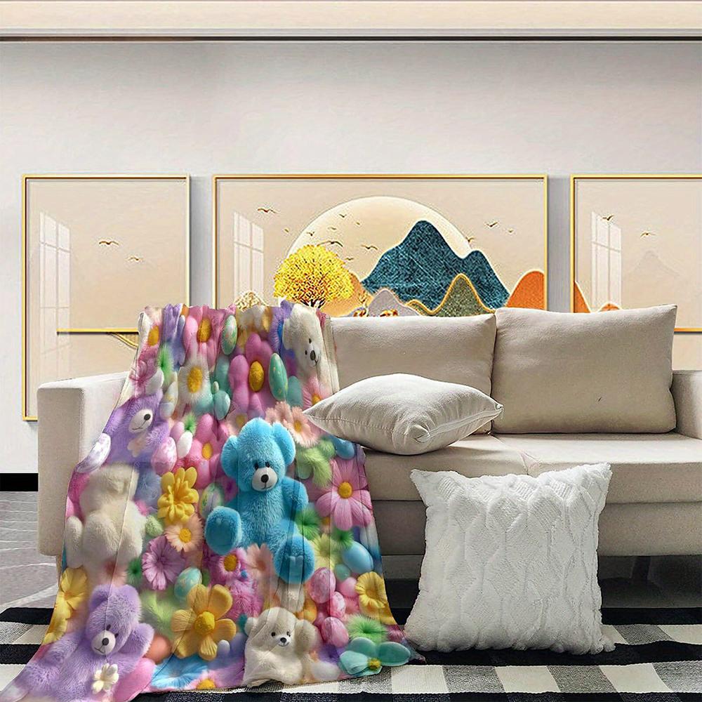 Colorful Teddy Bear Fluffy Blanket , Warm and Comfortable Throw Blanket Sofa Bed Sofa Camping Trip, the Best Gift.
