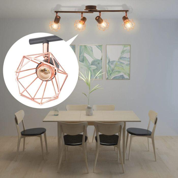 VidaXL Plafonnier avec 4 Projecteurs E14 Noir Cuivre Lampe de Plafond Lustre 244391