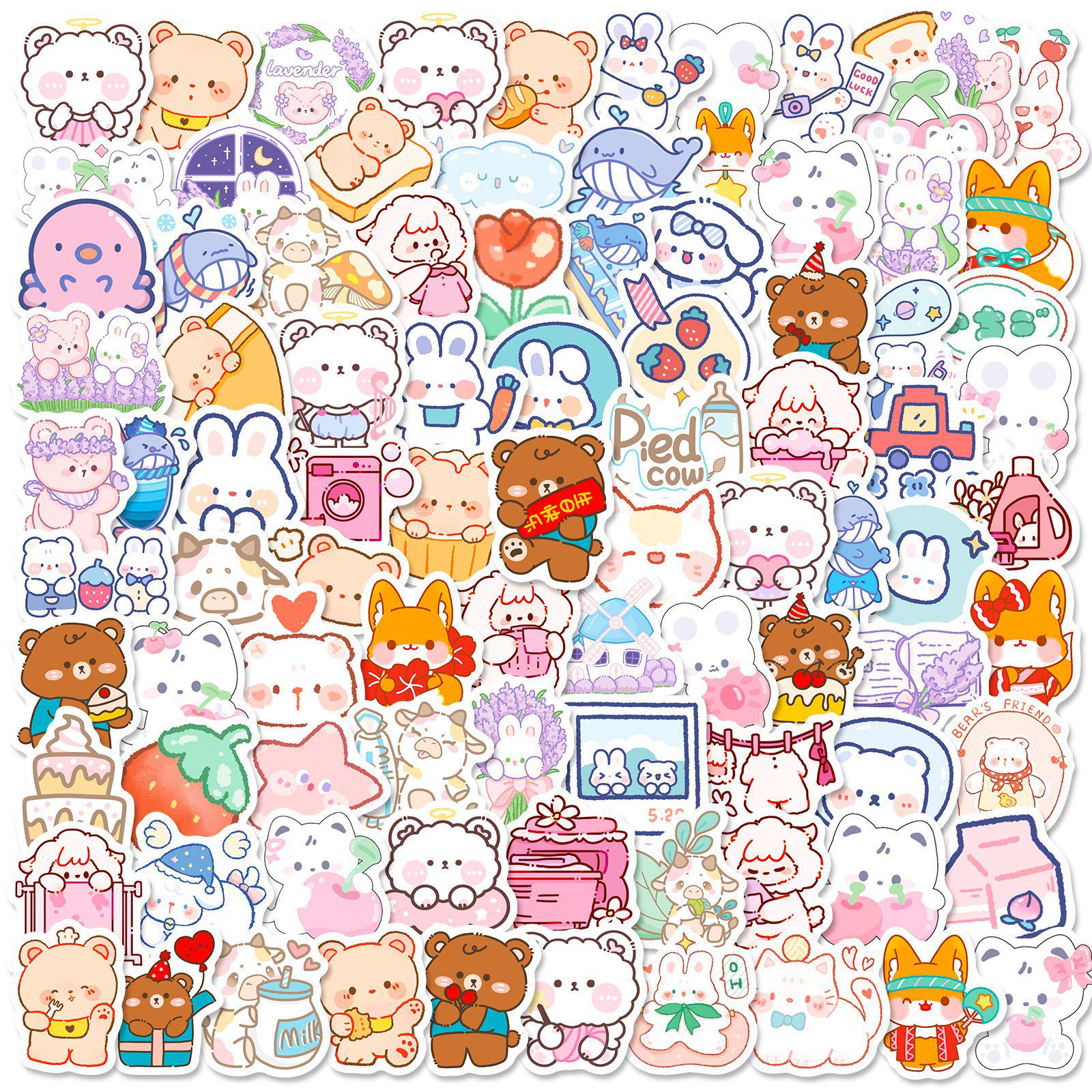 100 Cute Bear Stickers: Cartoon Stationery for Water Bottles & Notebooks