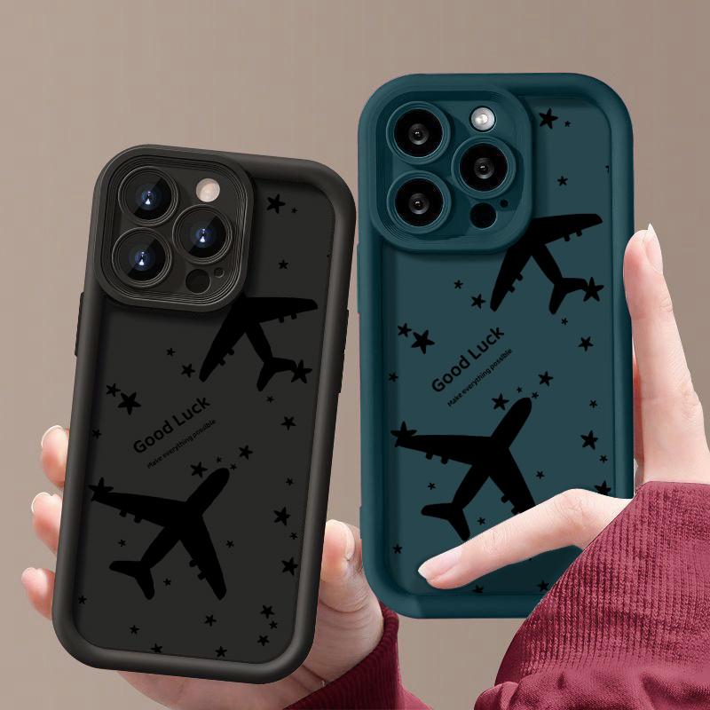 For iPhone 16 Pro 15 Pro Max 14 Plus 13 12 11 XR 8 Case Airplane Print Soft Silicone Shockproof Lens Protection TPU Matte Phone Shell Cover