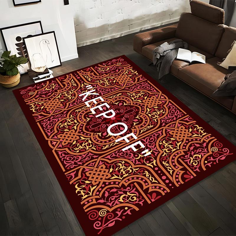 

Stylish Red Carpet with Ornate Pattern and KEEP OFF Text Decor Suitable for use as an anti-slip for living room bedroom sofas 40x60cm( 15x23in )