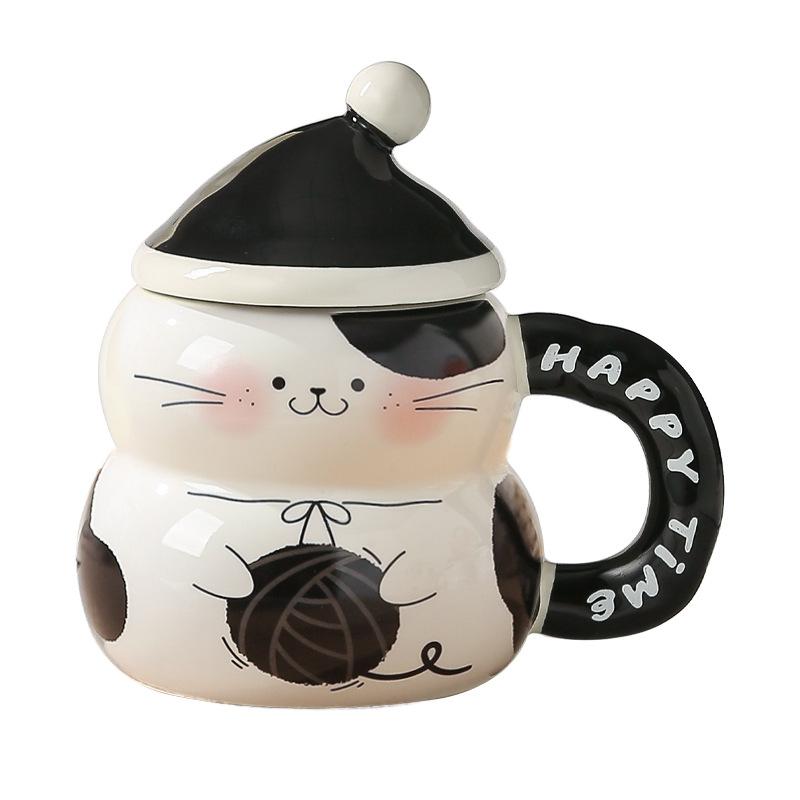 Cat Cup Ceramic High Looking Mug with Lid Breakfast Coffee Cup Creative Water Cup for Girls Birthday Gift