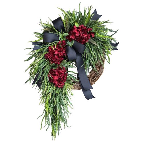 Artificial Hydrangea Wreath for Front Door 16 Inch Lifelike Floral Wreath with Burlap Bow for Door Wall Wedding Party Home Farmhouse Decoration