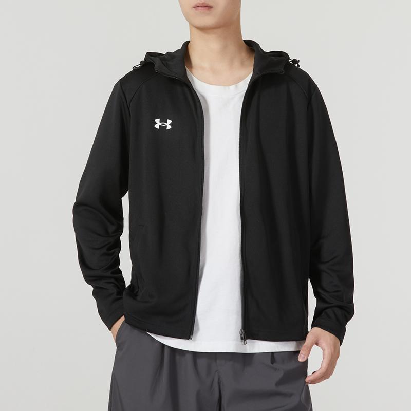 Under Armour Solid Logo Hooded Jacket And Long Pants Casual Sports Set Unisex Sets Black 23600303-001+23600703-001