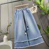 Dimanaf Plus Size 2025 Women Jeans Shorts Pants Summer Loose Basic High Waist Oversized Wide Leg Pants Elastic Waist