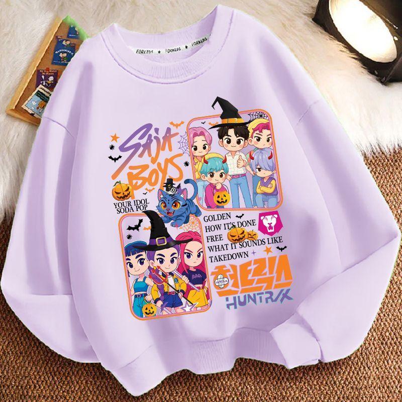 Children's Witch Hunt Team Round-neck Hoodie for Autumn and Winter, Loose Long-sleeved Casual Tops for Boys and Girls