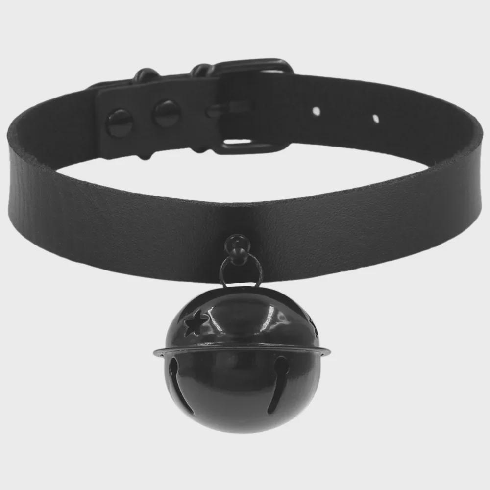 Harajuku Stylish Black PU Leather Collar with Bell Pendant Necklace