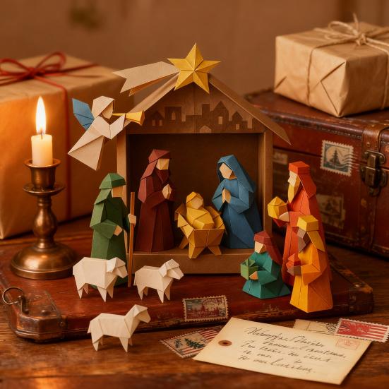 DIY Paper Nativity Scene 3D Origami Paper Craft Kit Christmas Nativity DIY Kit