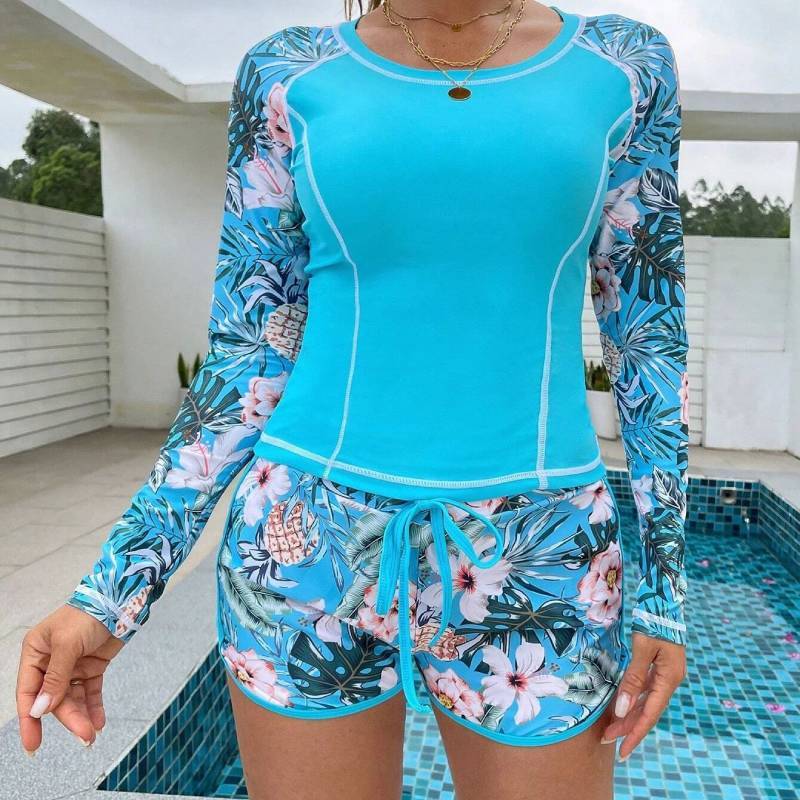 Costume da Bagno da Ragazza a Manica Lunga con Protezione UV per Sport Acquatici