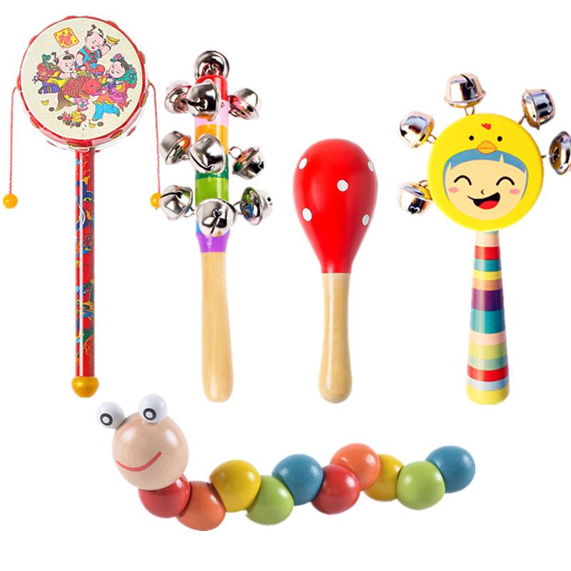Wooden Baby Rattle Toy for Newborns and Toddlers (0-12 Months) - Grasping & Early Education Puzzle Handbell