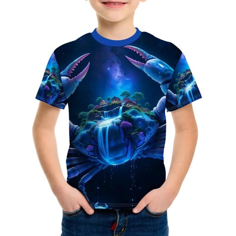 Summer Children's 3D Printed Crew Neck T-shirt Is Fashionable, Versatile, Trendy, Breathable, and Casual