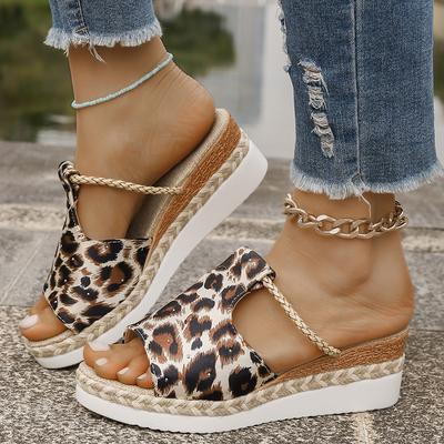 Women's Leopard Print Wedge Sandals Summer 2025 Lightweight Non Slip Platform Slippers Woman Thick Sole Peep Toe Beach Sandalias