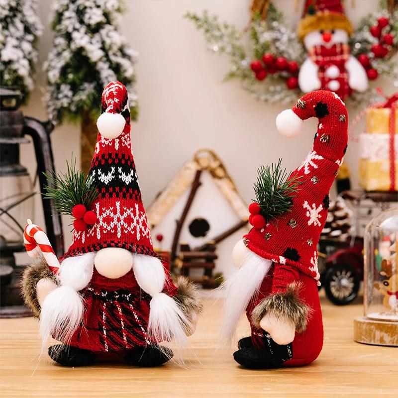 Christmas Plush Gnomes Dolls Red Knitted Suit Faceless Doll Nordic Xmas Elf Doll Ornaments Home Christmas Decorations Party Gift
