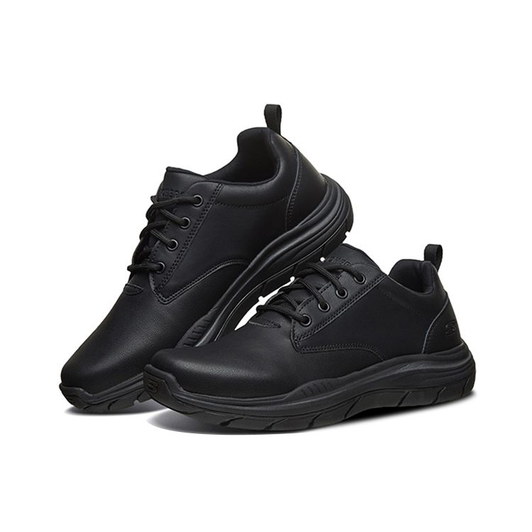Skechers Expected Men Black Leather Casual Shoes 66418-BLK