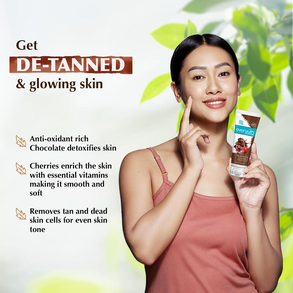 Everyuth Naturals Chocolate Cherry Tan Removal Scrub 100g Brightening Face Body Exfoliator Detoxify & Cleanse