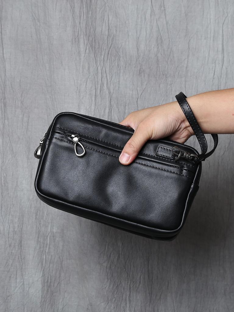 NZPJ Sac à main en cuir pour homme Cuir de vachette naturel original Sac pour téléphone portable Portefeuille long décontracté Sac à pince d'affaires Sac pour carte d'identité Carte bancaire