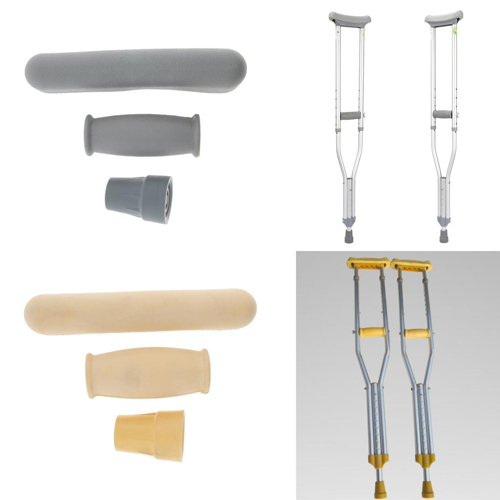Crutch Accessories Kit - Including Pad, Handle Grip Covers, Tip Cover – Gray