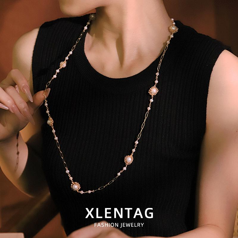 Flower Natural Freshwater Pearl Paperclip Chain Necklace New Design Handmade Necklace Party Accessories Women's Jewelry GN0841