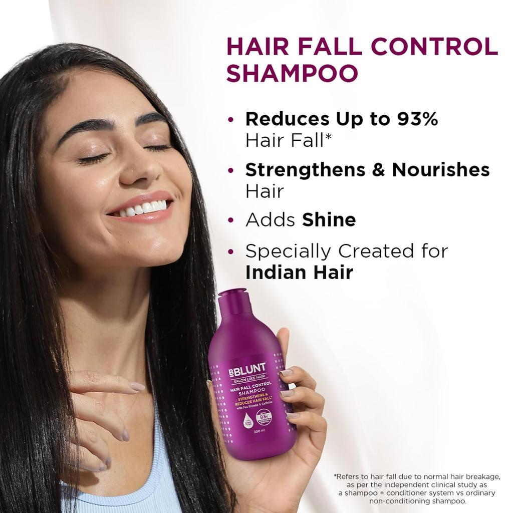 Bblunt Hair Fall Control Shampoo 300 ml Pack of 1 with Pea Protein & Caffeine for Stronger, Shiny Hair