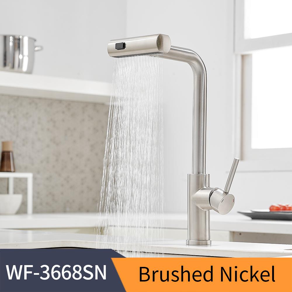 Nickel 304 Stainless Steel Pull-out Kitchen Faucet Waterfall Hot And Cold Mixed Water Sink Tap Multi-function Rinse Rotate 3668