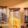 1000ML Storage Bottles Jars Embossed Pattern Glass Food Storage Containers with Wooden Lid Begonia Airtight Canister Tea Coffee