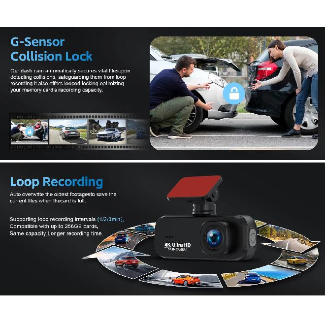Soam Dash Cam Front and Rear 4K/1080P,Dash Camera for Cars Build in WiFi,24H Parking Mode,Night Vision,WDR,170°,G-Sensor,App