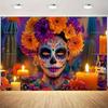 1Pc Happy Day Of The Dead! Mexican-themed Background Banner Suitable For Patios, Gardens, And Holiday Party Decorations.