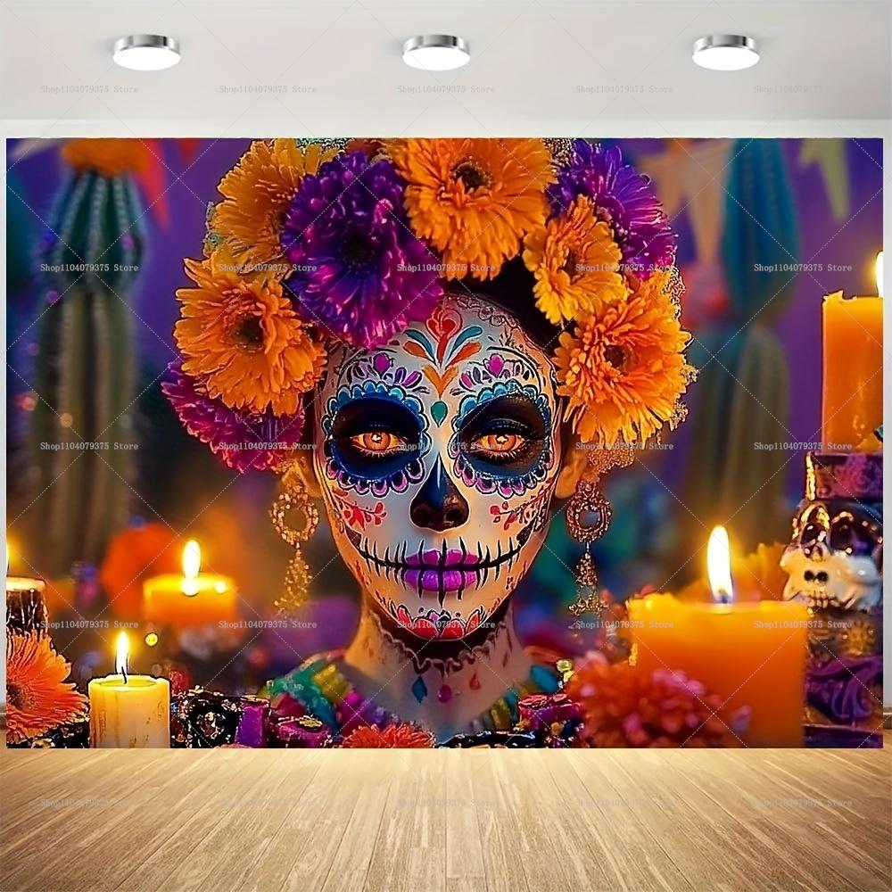 1Pc Happy Day Of The Dead! Mexican-themed Background Banner Suitable For Patios, Gardens, And Holiday Party Decorations.