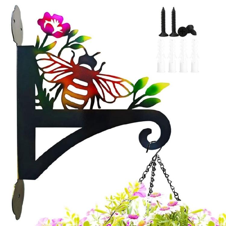 Wall Mount Plant Hanger Bracket With Bees Pattern Bird Feeder Lanterns Metal Hanging Hook For Garden Patios Decoration