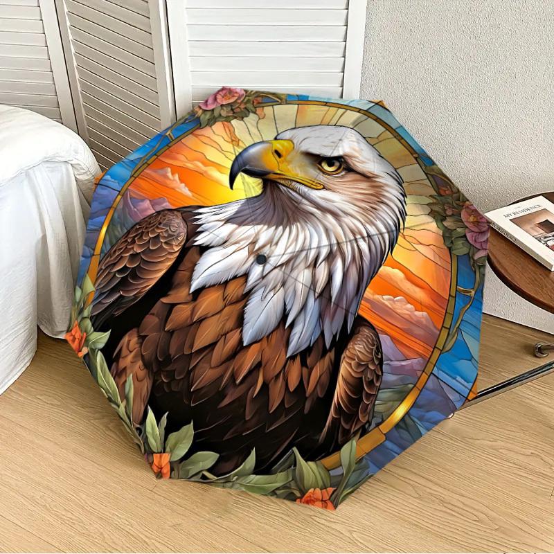 

1PC Eagle Stained Artwork Automatic 8-Bone Folding Umbrella - Durable Polyester & Iron Frame,Userfriendly Operation y250929114