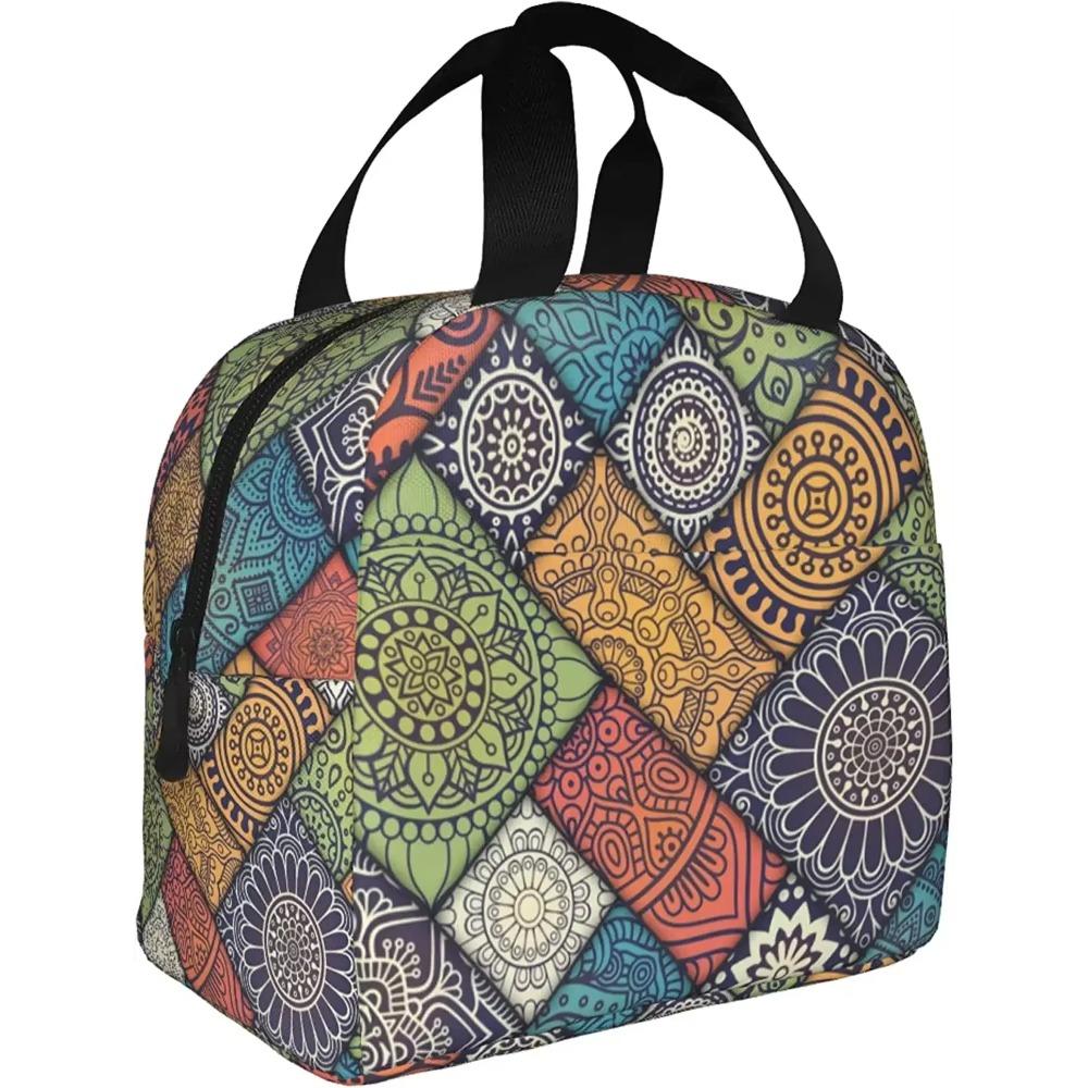 Mandala Lunchväskor för Kvinnor Isolerad Matlåda Kylväska Termisk Tygkasse med Ficka Återanvändbar för Arbete Skola Vandring Picknick