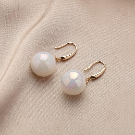 1 Pair Women Earrings High Gloss Elegant Temperament Exquisite White Imitation Pearl Shiny Drop Earrings Wedding Party Jewelry