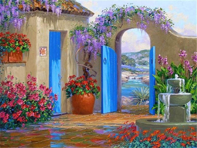 Kit Diamond Painting Casa Bordo Mare Ricamo Diamante Saldi Paesaggio Fiori Immagini di Strass Mosaico Decorazione Casa