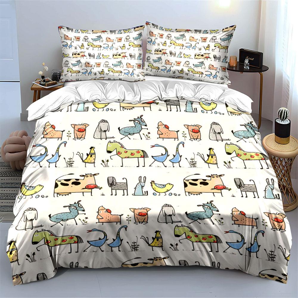 Multiple Sizes Cartoon Farm Animal Pattern Bedding Set 1 Duvet Cover 2 Pillowcases For Adult And Children Luxury Gift Full Size