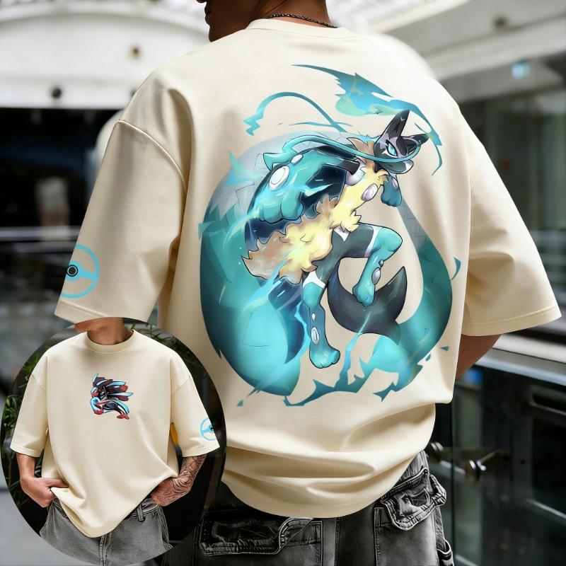 

Pokémon Anime Super Lucario Printed Short Sleeved T-shirt 2026 Men s and Women s Summer New Harajuku Large Loose Casual Top M