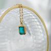 Glacier Blue-Green Diamond Square Necklace with 18K Gold-Plated Titanium Steel Clavicle Chain