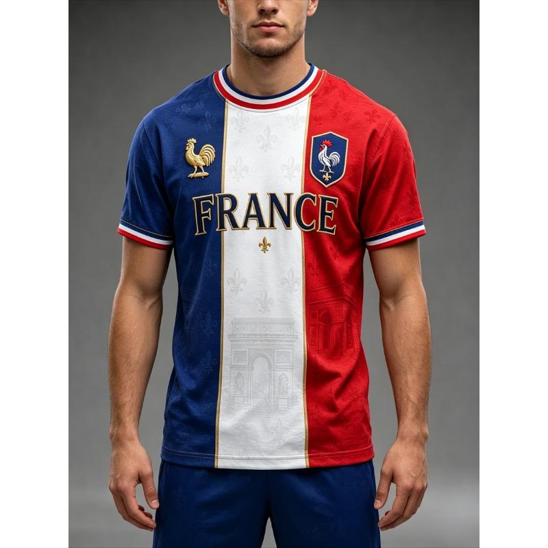 Farbaufteilung der Flagge, Kurzärmeliges Fußballtrikot, Frankreich 2026, Fan-Trikot, Französisches Luxus-Fan-Trikot, Geeignet für das Stadion