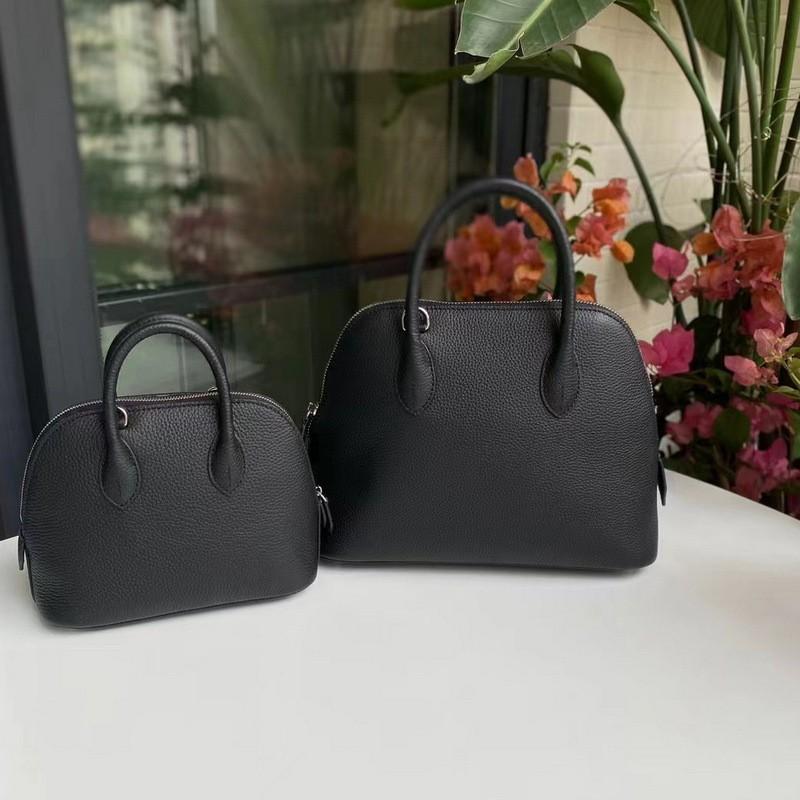 2026 Genuine Leather Bowler Bag Women Mini Shell Shape Tote With Zip Soft Full-Grain Cowhide Street Style
