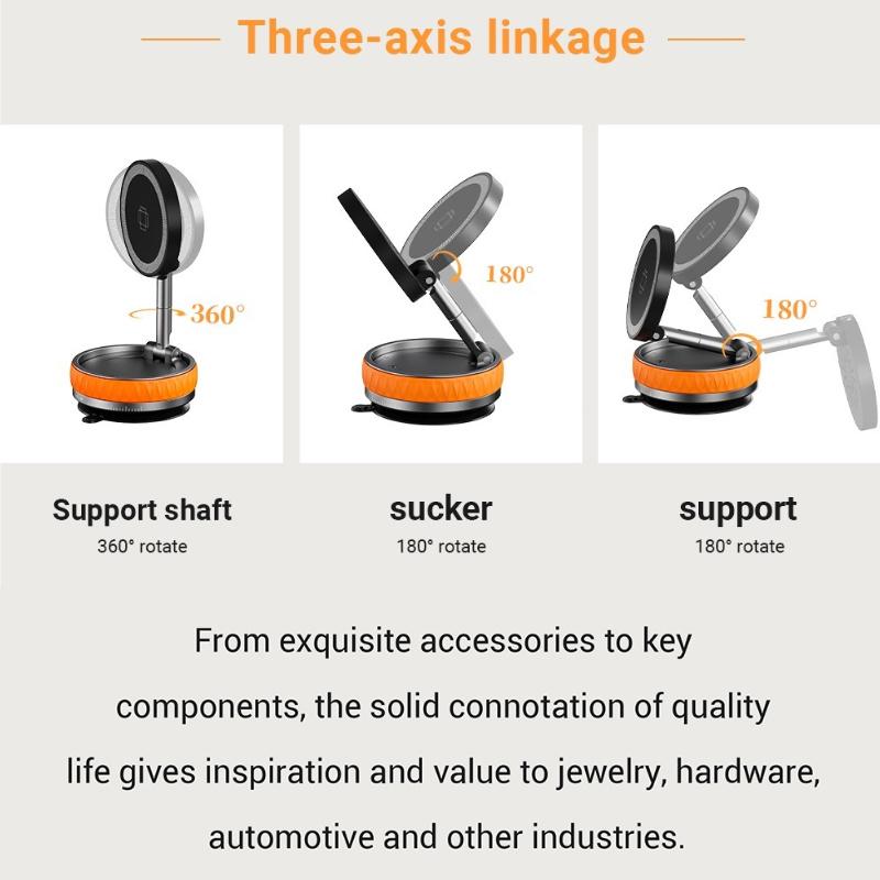 Vacuum Magnetic Car Phone Holder with Wireless Car Charger 360 Rotation Foldable Design Strong Magnetic Absorption Phone Holder