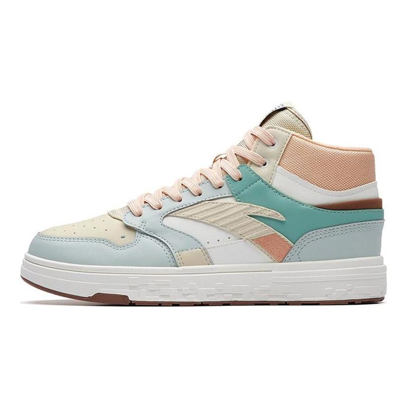 Anta Casual Slip Resistant Cushioning Abrasion Resistant High top Skateboard Shoes Women's White Gray Pink 122238065-5