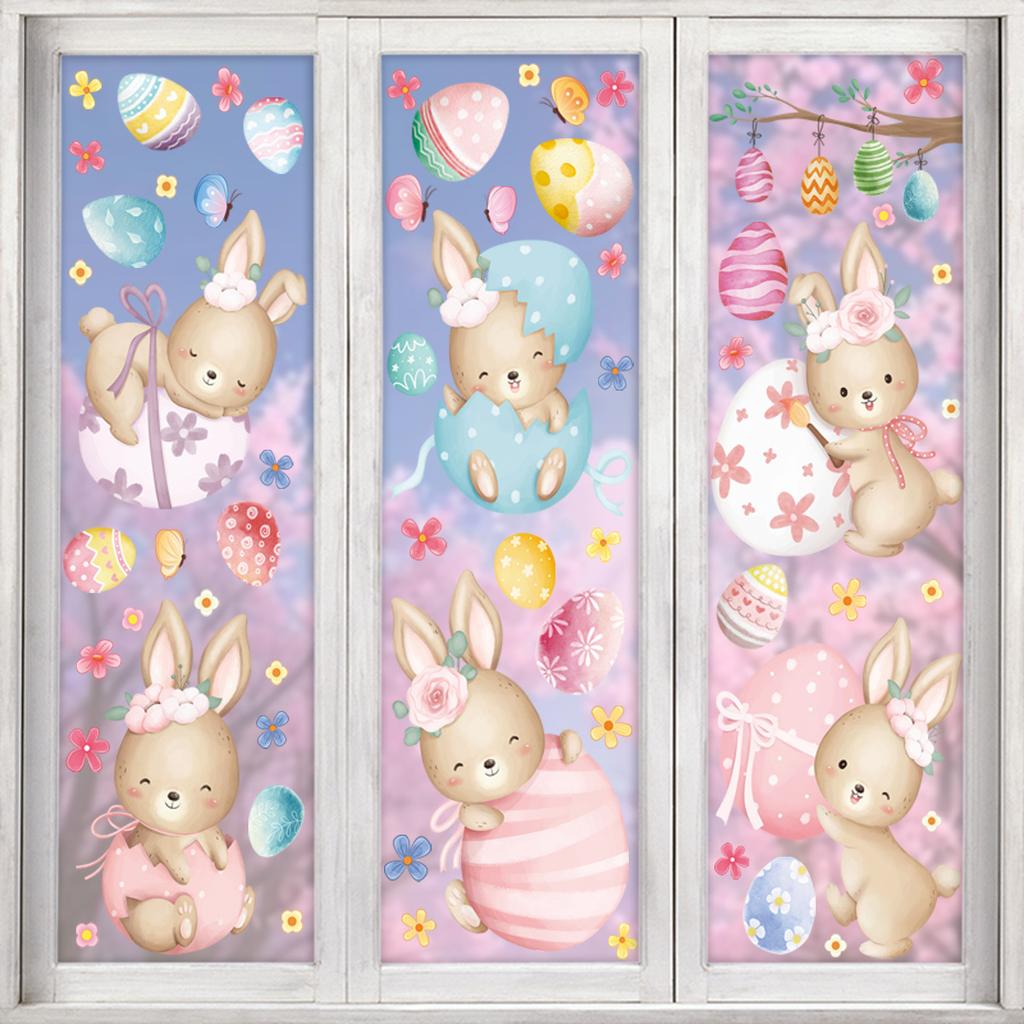 Easter Egg Bunny Static Cling Stickers 2026 New Window Decals for Glass Shop Display Decoration