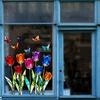 Tulip Stained Glass Window Film Decorative Tulip Bouquet Butterfly Window Cling Reusable Static Glass Sticker for Bathroom Living Room
