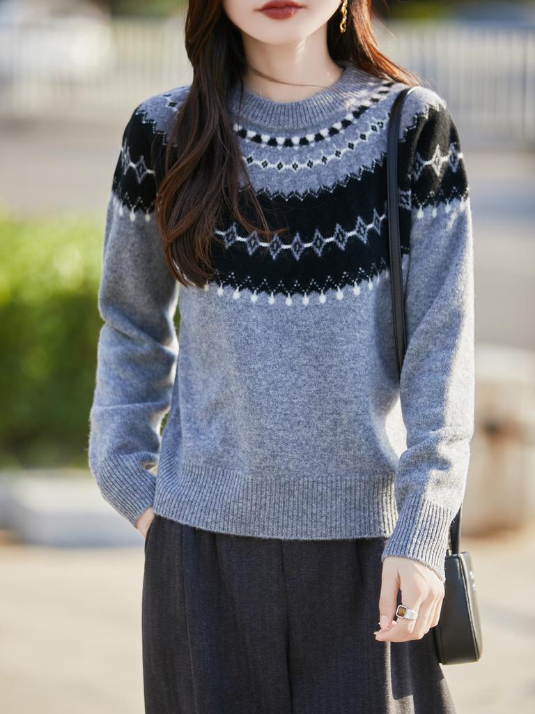 Autumn And Winter Pullover Retro Wool Jacquard Ethnic Style Design Sense Thickened Lazy And Thin Knitted Sweater