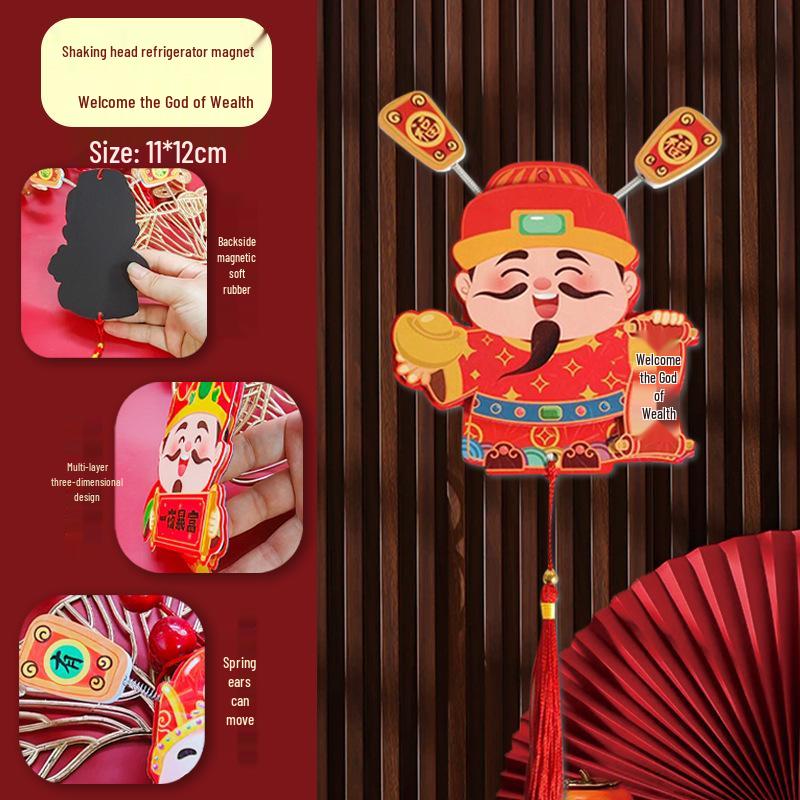 Three-Dimensional God of Wealth Magnet: Festive New Year Decoration for Potted Plants & Living Rooms