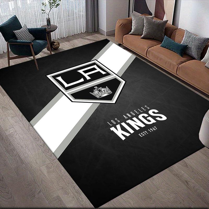 LA Kings Flannel Printed Carpet, Home Sofa Decoration for Living Room & Bedroom, Non‑Slip Play Flannel Floor Mat for Game Room