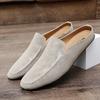 Genuine Leather Men Slippers Slip on Half Mules Summer Casual Shoes Breathable Sandals Lightweight Muller Shoes Comfy Lazy Shoes